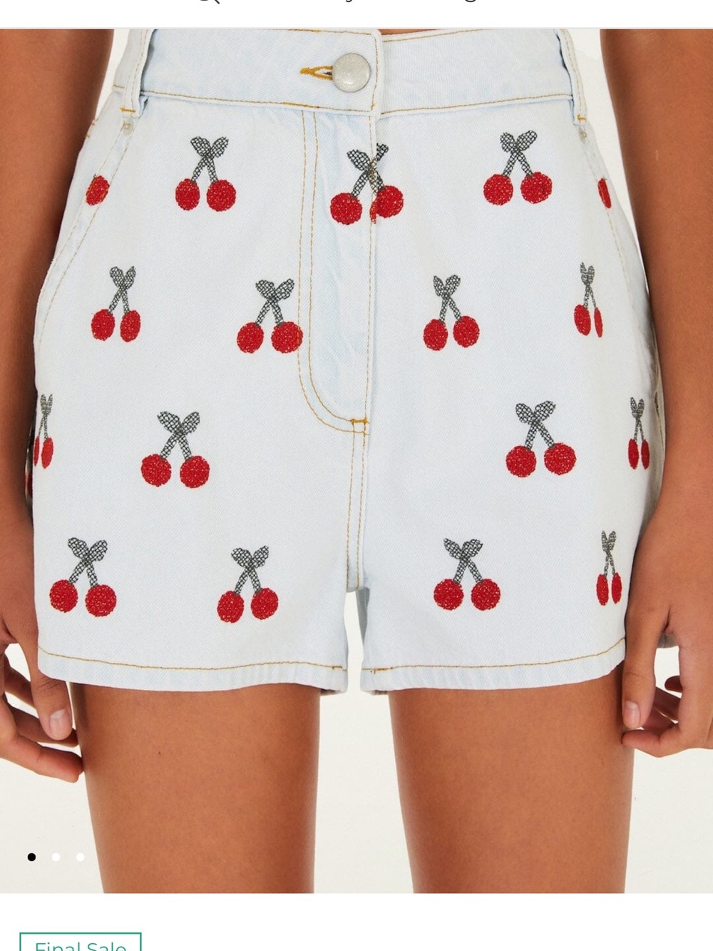 NWT FARM Rio Denim Shorts with Red Cherry Embroidery - Picture 4 of 5